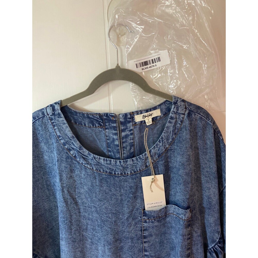 Blue velvet top BLUEVELVET tunic top denim color chambray lightweight blouse SM - Picture 4 of 9